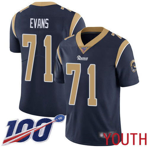 Los Angeles Rams Limited Navy Blue Youth Bobby Evans Home Jersey NFL Football 71 100th Season Vapor Untouchable